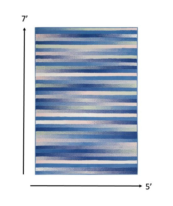 6' X 9' Blue And White Striped Dhurrie Area Rug