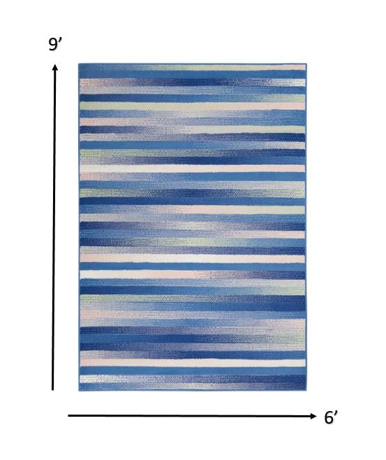 6' X 9' Blue And White Striped Dhurrie Area Rug