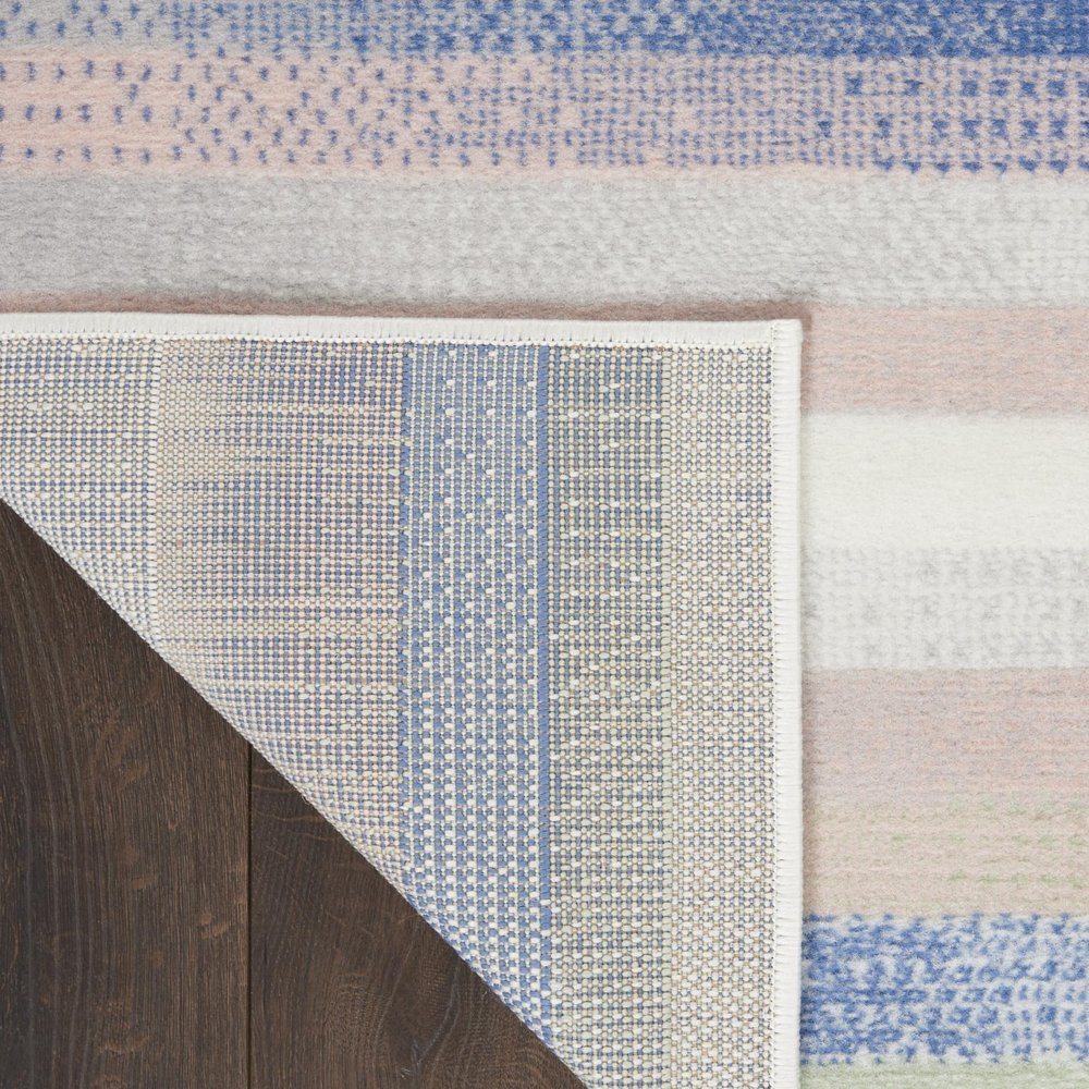 4' X 6' Ivory Blue And Green Striped Distressed Area Rug