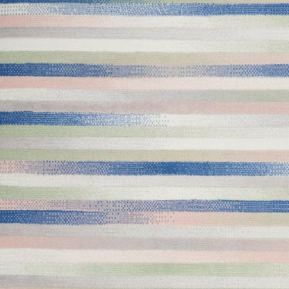 4' X 6' Ivory Blue And Green Striped Distressed Area Rug