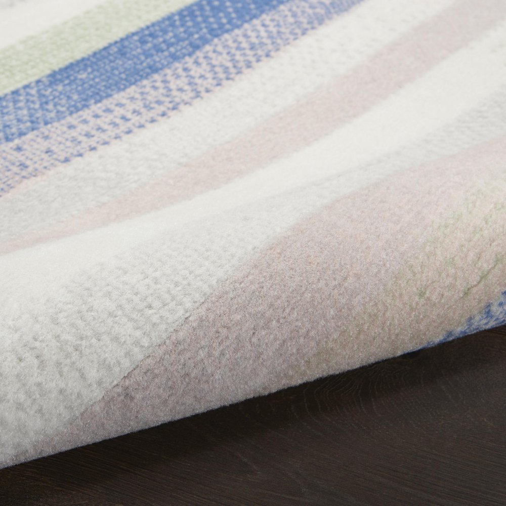 4' X 6' Ivory Blue And Green Striped Distressed Area Rug