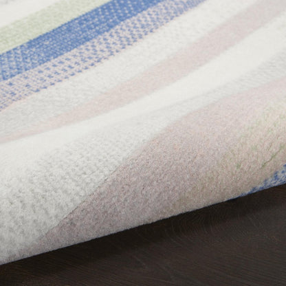 4' X 6' Ivory Blue And Green Striped Distressed Area Rug
