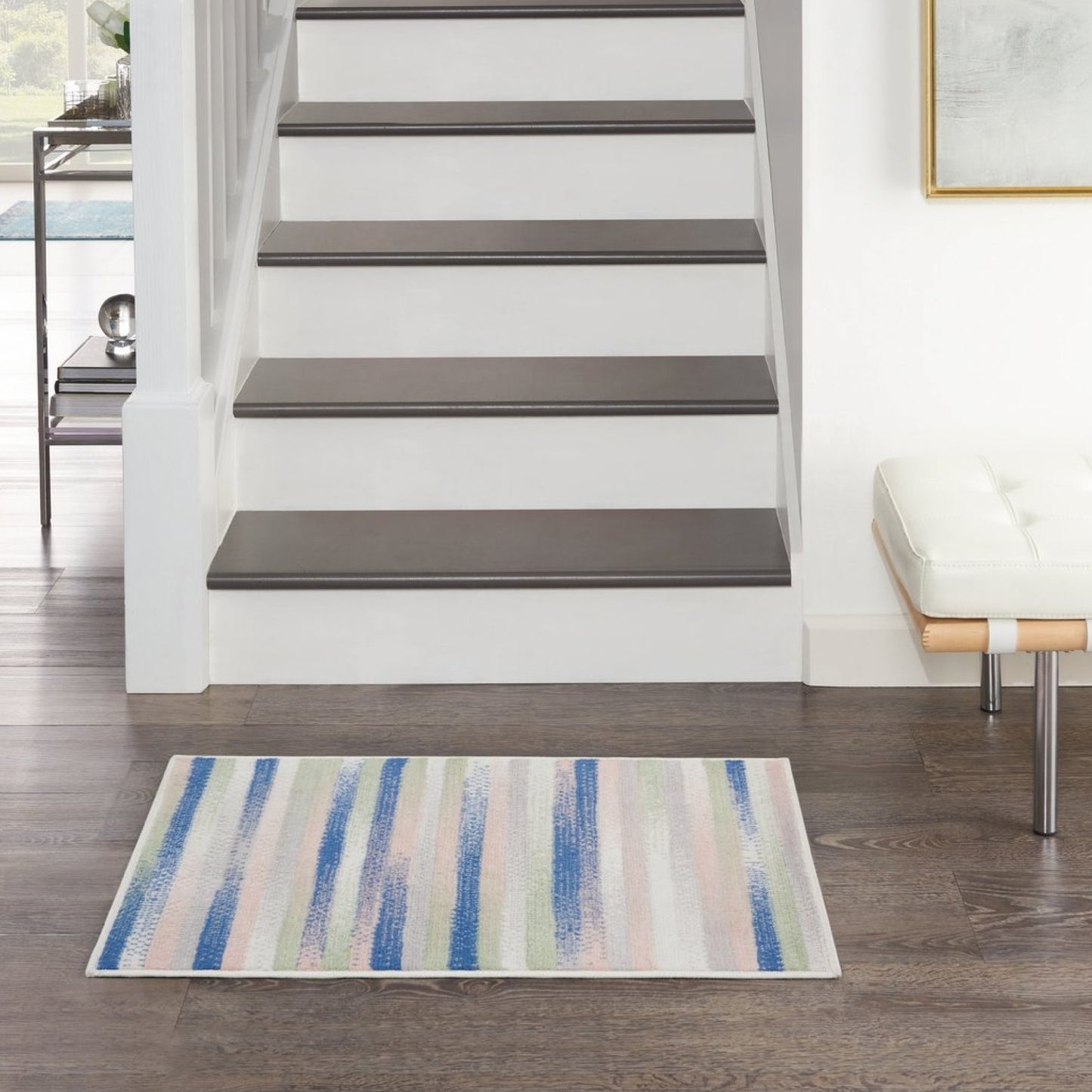 4' X 6' Navy Blue Striped Dhurrie Area Rug