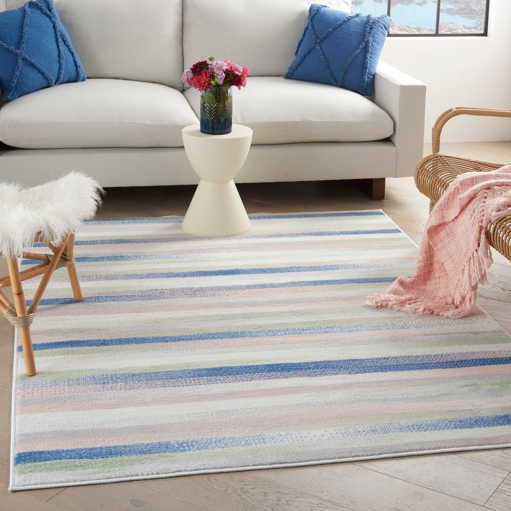 4' X 6' Navy Blue Striped Dhurrie Area Rug