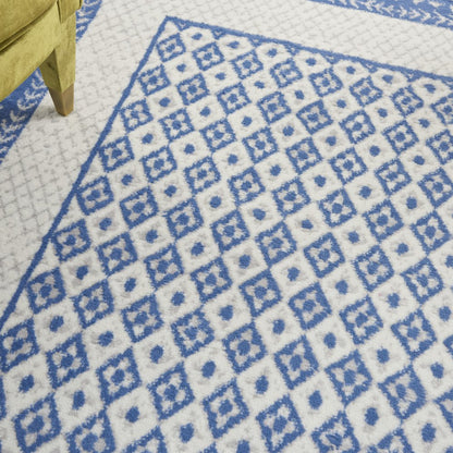 6' X 9' Ivory And Blue Geometric Area Rug