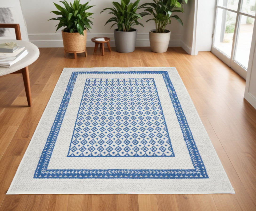 6' X 9' Navy Blue Geometric Dhurrie Area Rug