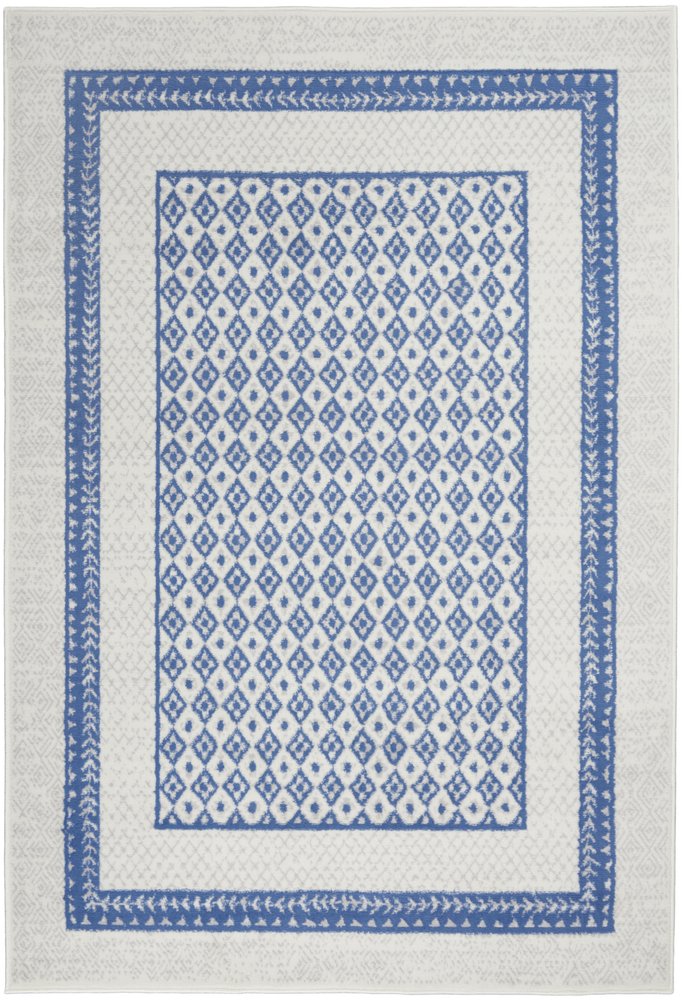 6' X 9' Ivory And Blue Geometric Area Rug