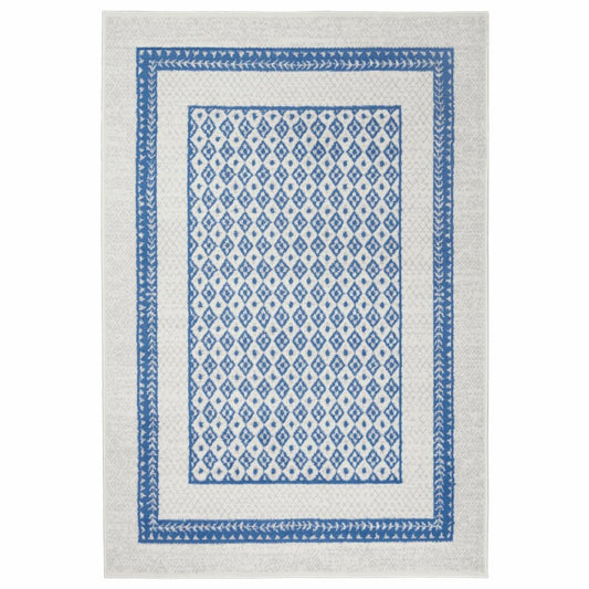 5' X 7' Ivory And Blue Geometric Area Rug