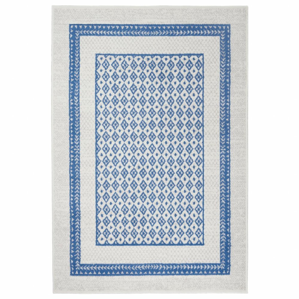 6' X 9' Ivory And Blue Geometric Area Rug