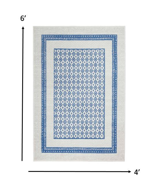 6' X 9' Navy Blue Geometric Dhurrie Area Rug