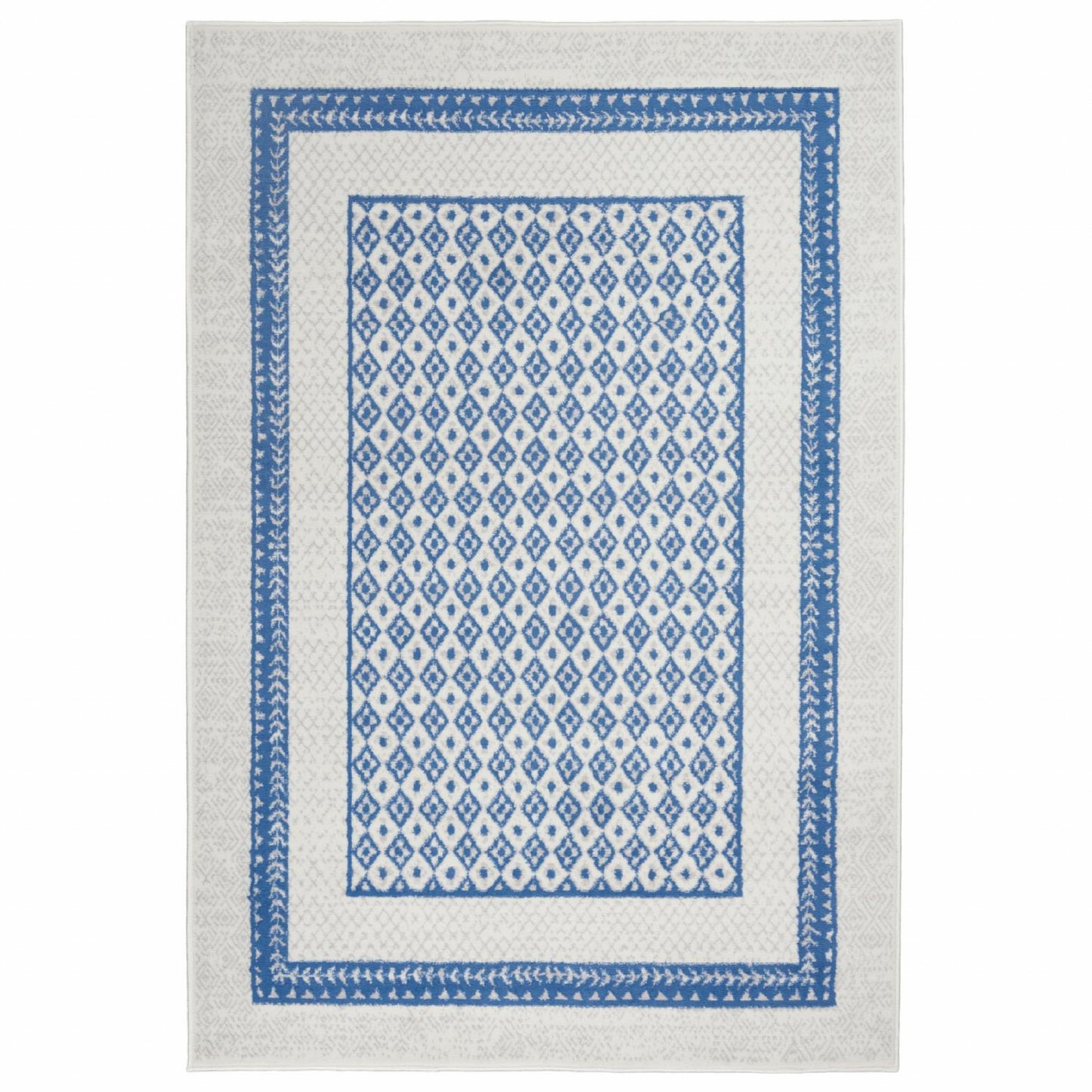 6' X 9' Navy Blue Geometric Dhurrie Area Rug