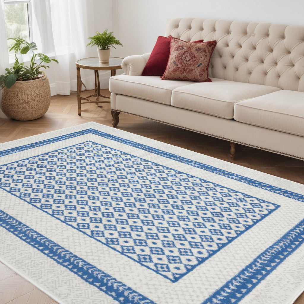 6' X 9' Navy Blue Geometric Dhurrie Area Rug