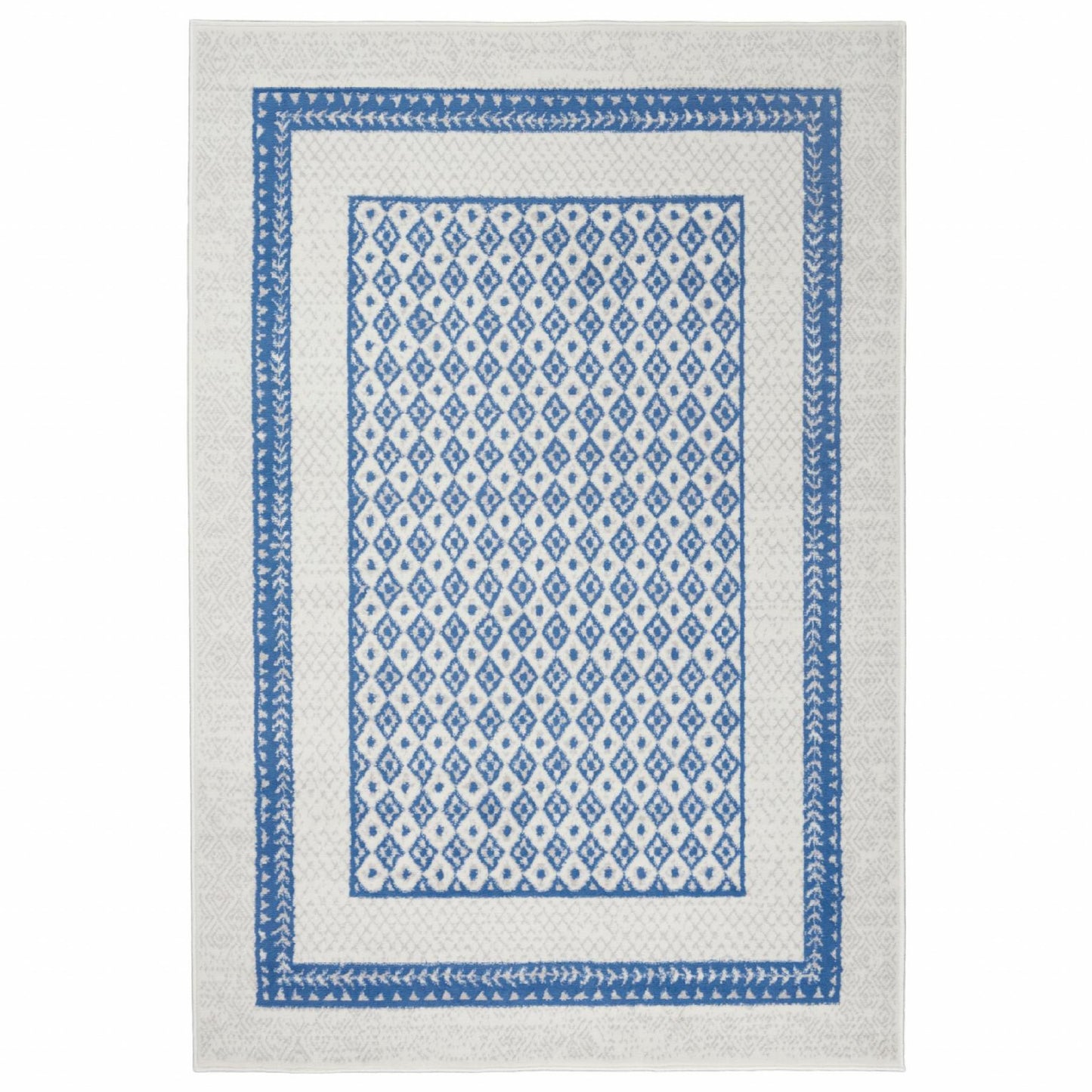 6' X 9' Navy Blue Geometric Dhurrie Area Rug