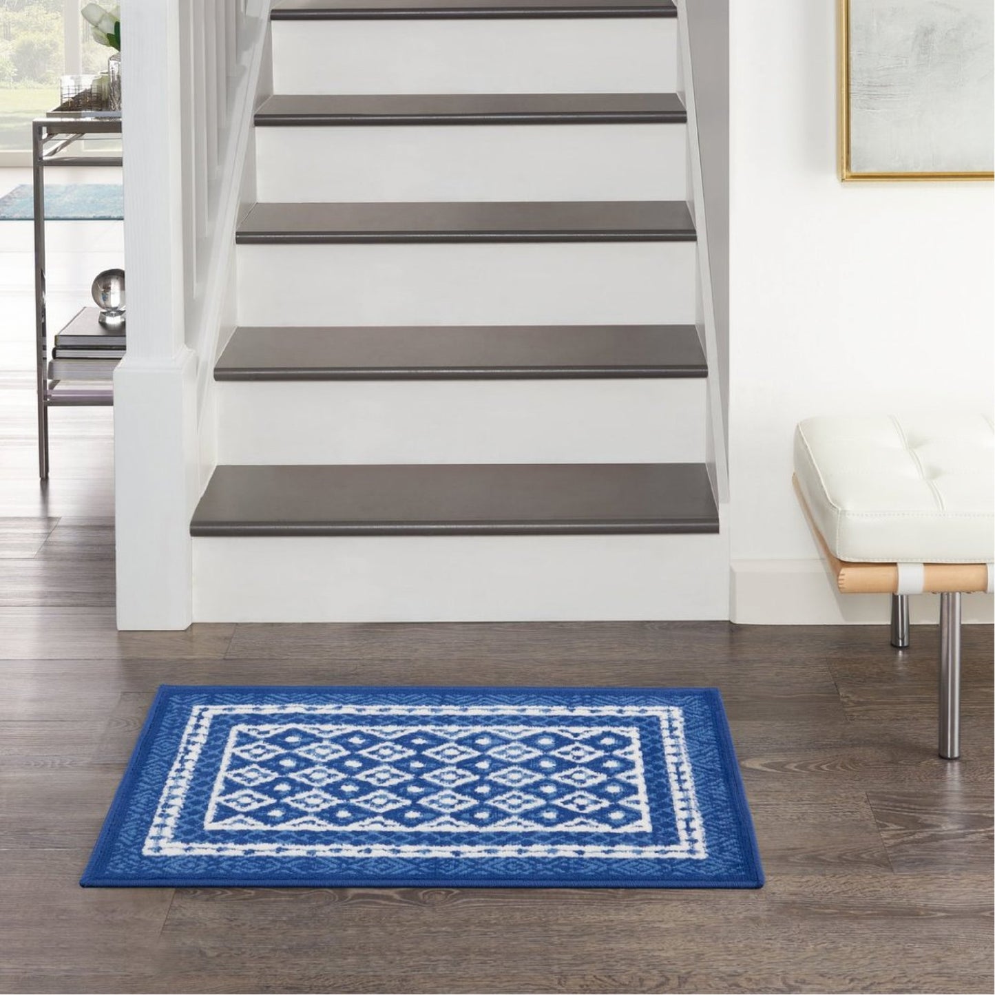 5' X 7' Navy Blue Geometric Dhurrie Area Rug