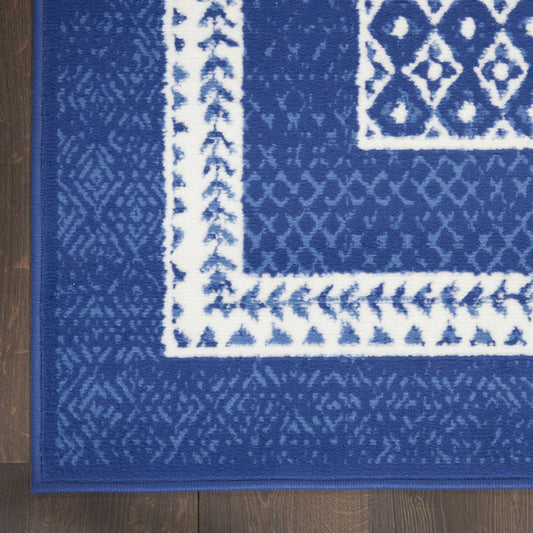 6' X 9' Blue And White Geometric Area Rug