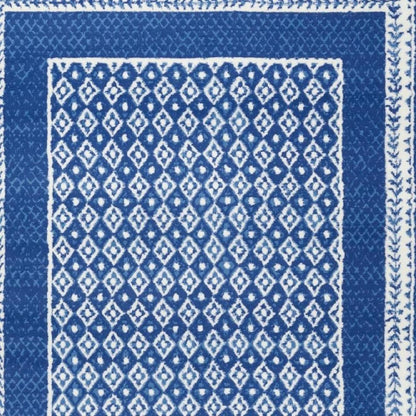 4' X 6' Blue And White Geometric Area Rug