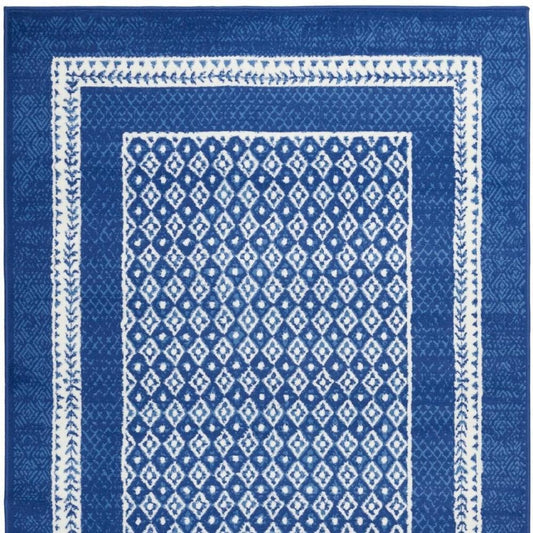 5' X 7' Blue And White Geometric Area Rug