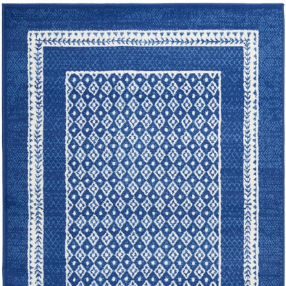 4' X 6' Blue And White Geometric Area Rug