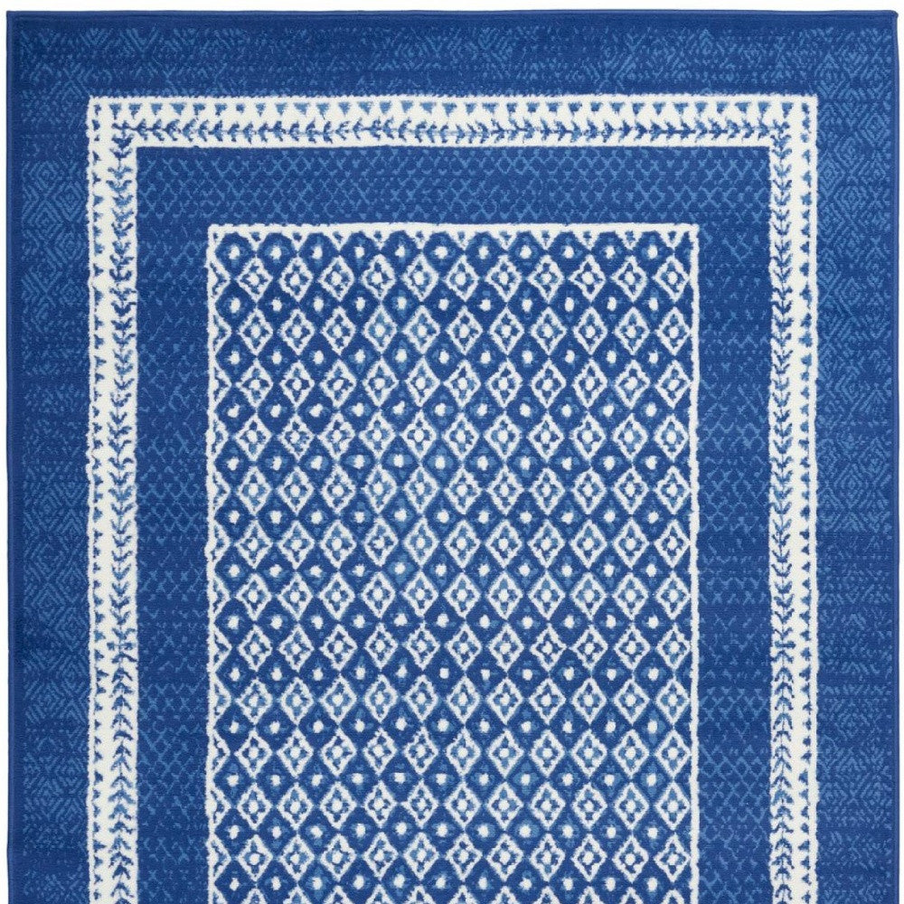 5' X 7' Navy Blue Geometric Dhurrie Area Rug