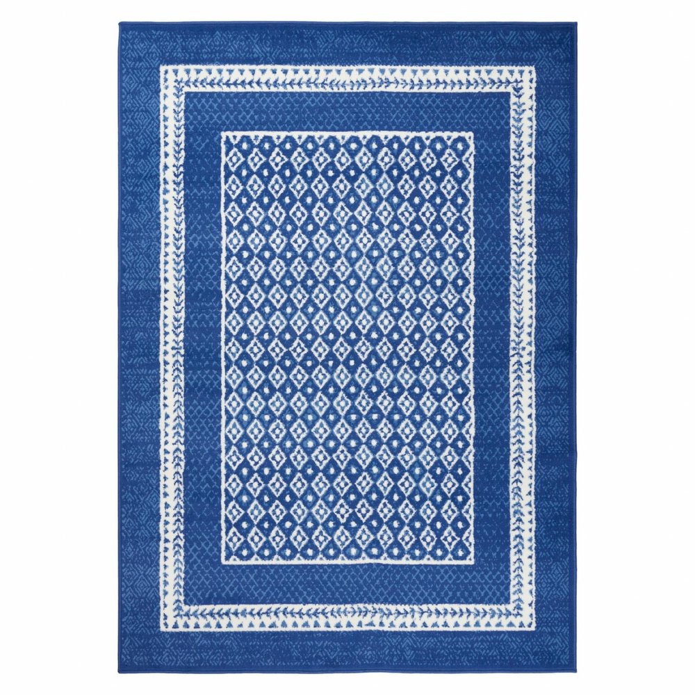6' X 9' Blue And White Geometric Area Rug