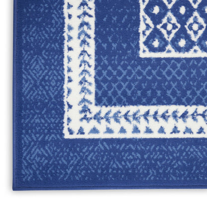 5' X 7' Blue And White Geometric Area Rug