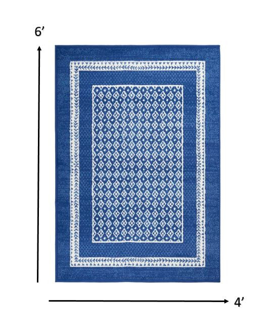 5' X 7' Navy Blue Geometric Dhurrie Area Rug