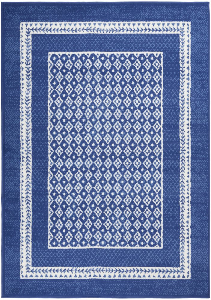 4' X 6' Blue And White Geometric Area Rug