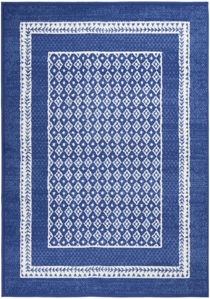 5' X 7' Blue And White Geometric Area Rug