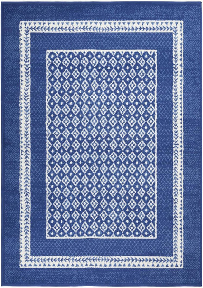 5' X 7' Blue And White Geometric Area Rug