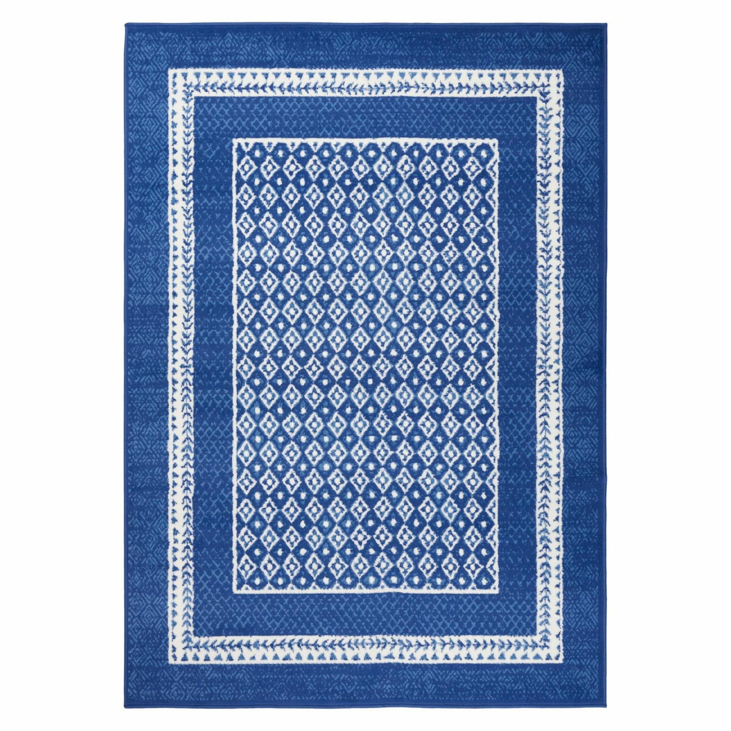 5' X 7' Navy Blue Geometric Dhurrie Area Rug