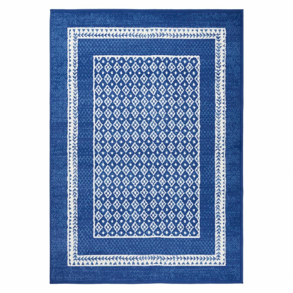4' X 6' Blue And White Geometric Area Rug