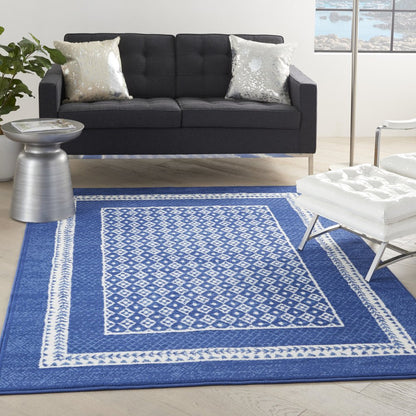 4' X 6' Blue And White Geometric Area Rug