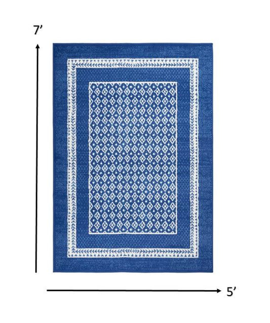 4' X 6' Navy Blue Geometric Dhurrie Area Rug