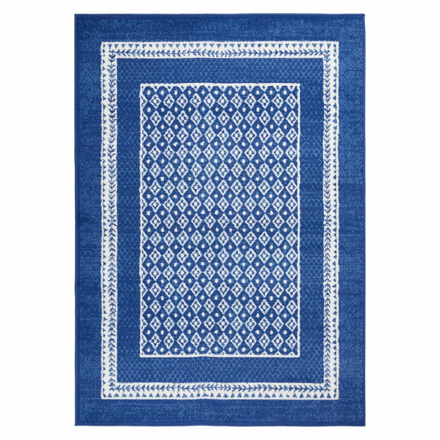 5' X 7' Navy Blue Geometric Dhurrie Area Rug