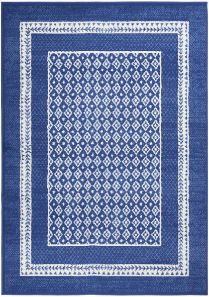 4' X 6' Blue And White Geometric Area Rug