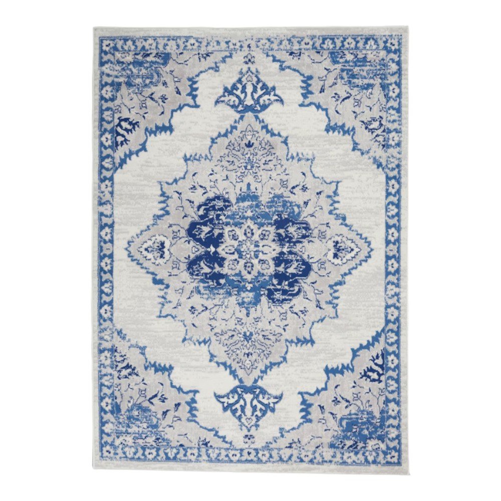 6' X 9' Ivory And Blue Floral Area Rug