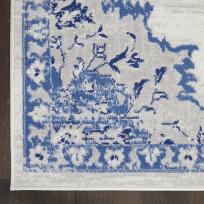 5' X 7' Ivory And Blue Medallion Area Rug