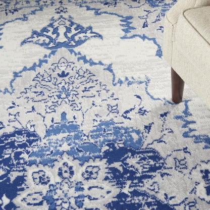 5' X 7' Ivory And Blue Medallion Area Rug