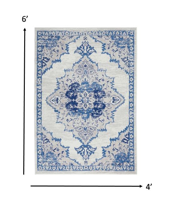 6' X 9' Navy Blue Floral Dhurrie Area Rug