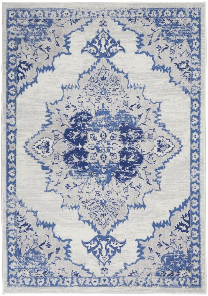 6' X 9' Ivory And Blue Floral Area Rug