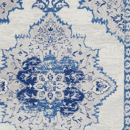 5' X 7' Ivory And Blue Medallion Area Rug