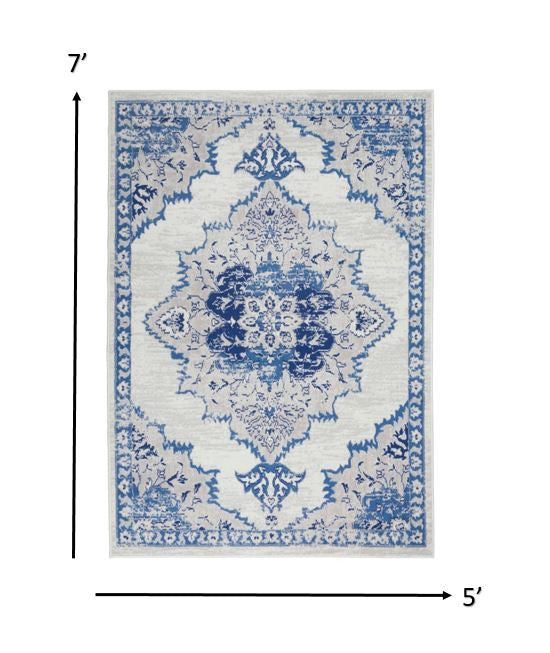 6' X 9' Navy Blue Floral Dhurrie Area Rug