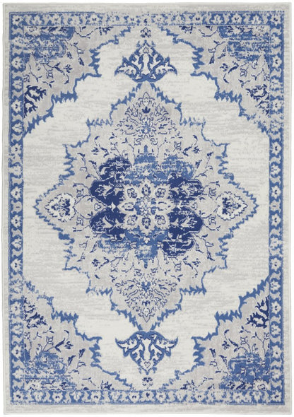 5' X 7' Ivory And Blue Medallion Area Rug