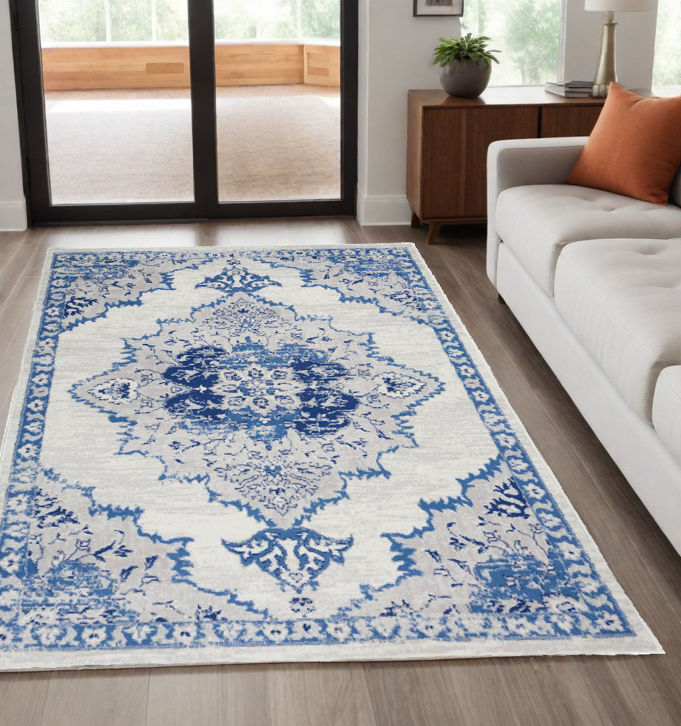 6' X 9' Navy Blue Floral Dhurrie Area Rug