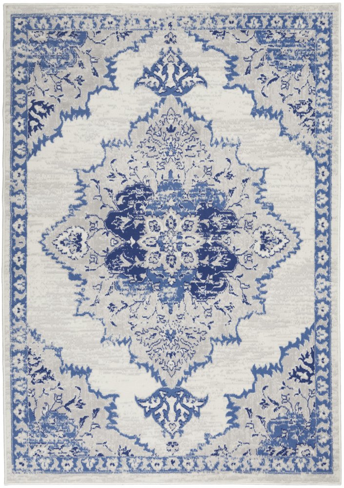 5' X 7' Ivory And Blue Medallion Area Rug