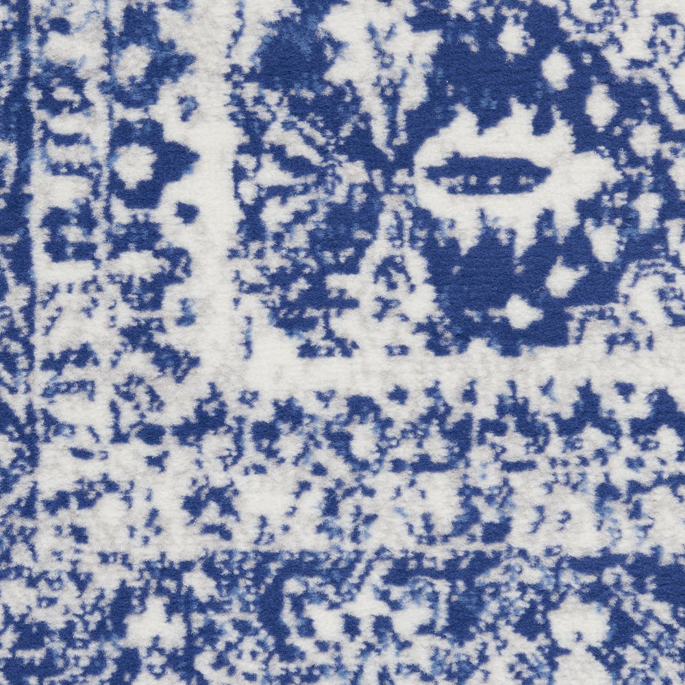 4' X 6' Ivory And Blue Geometric Distressed Area Rug