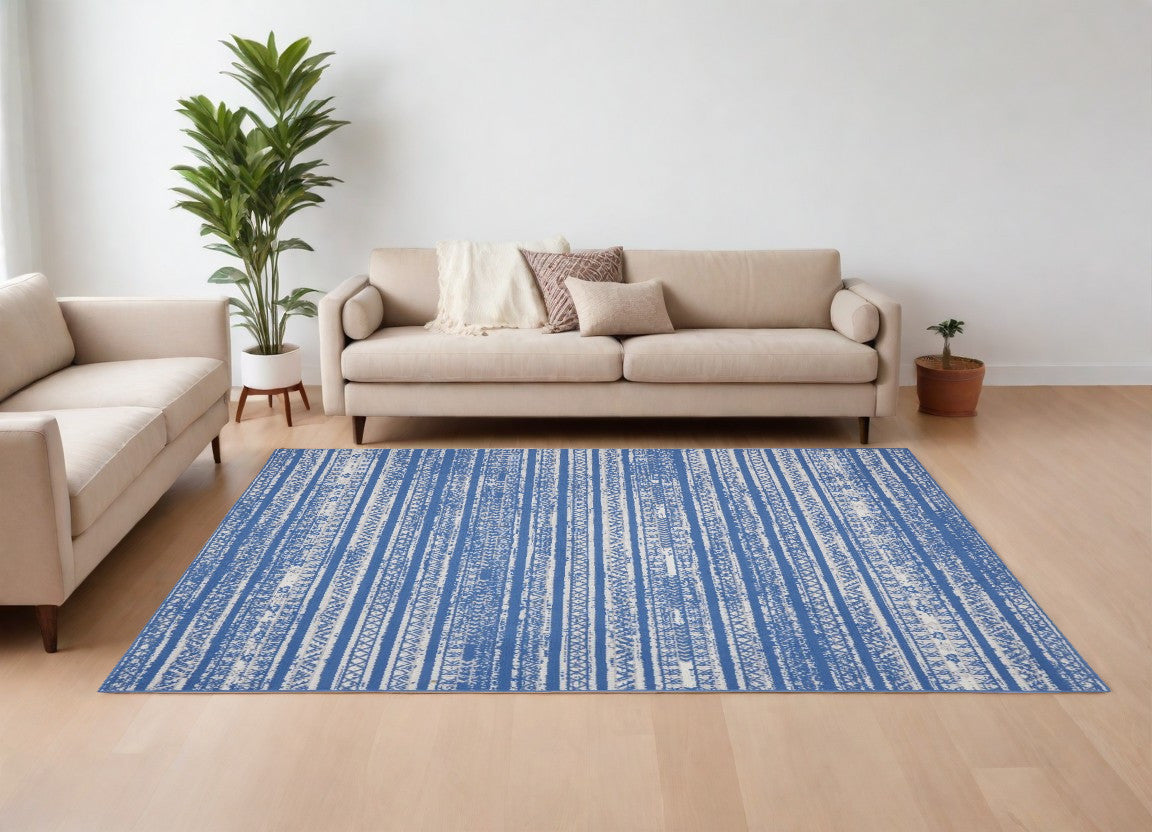 6' X 9' Light Blue Geometric Dhurrie Area Rug