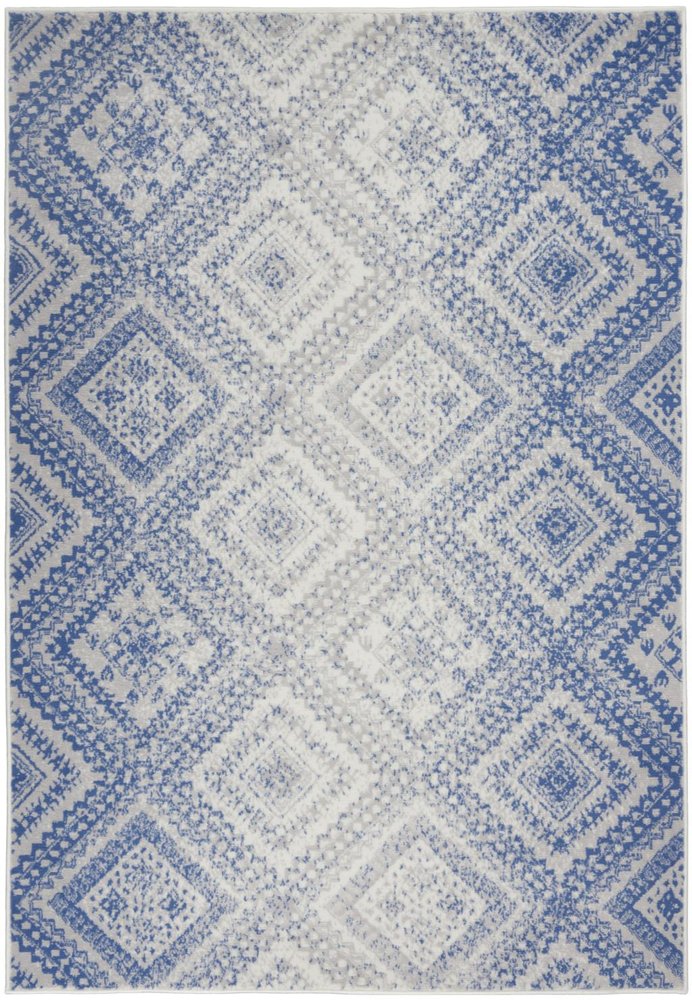 5' X 7' Ivory And Blue Geometric Area Rug