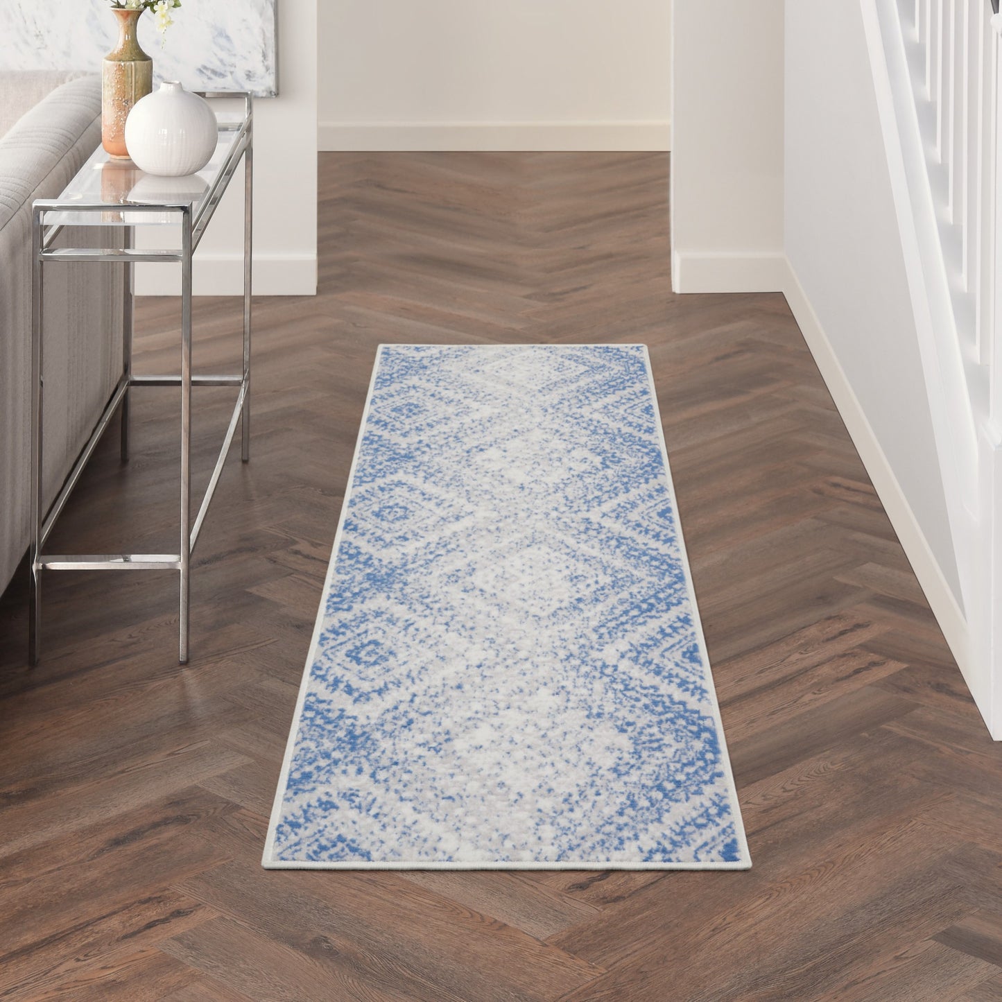 4' X 6' Light Blue Geometric Dhurrie Area Rug