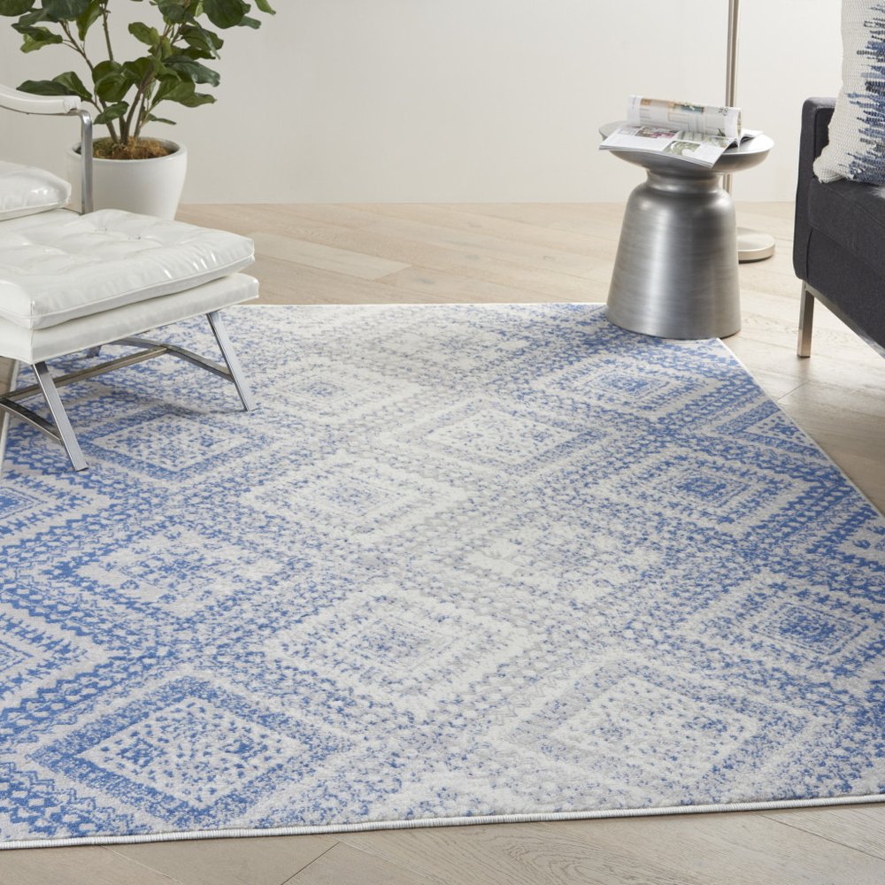 4' X 6' Ivory And Blue Geometric Area Rug